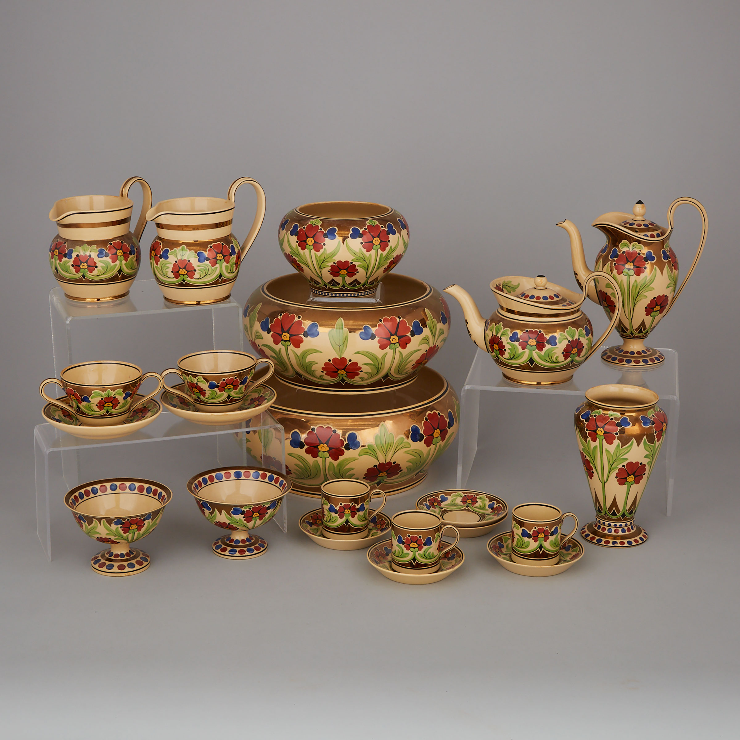Wedgwood Copper Lustre and Floral Decorated Service, John Goodwin, c.1930