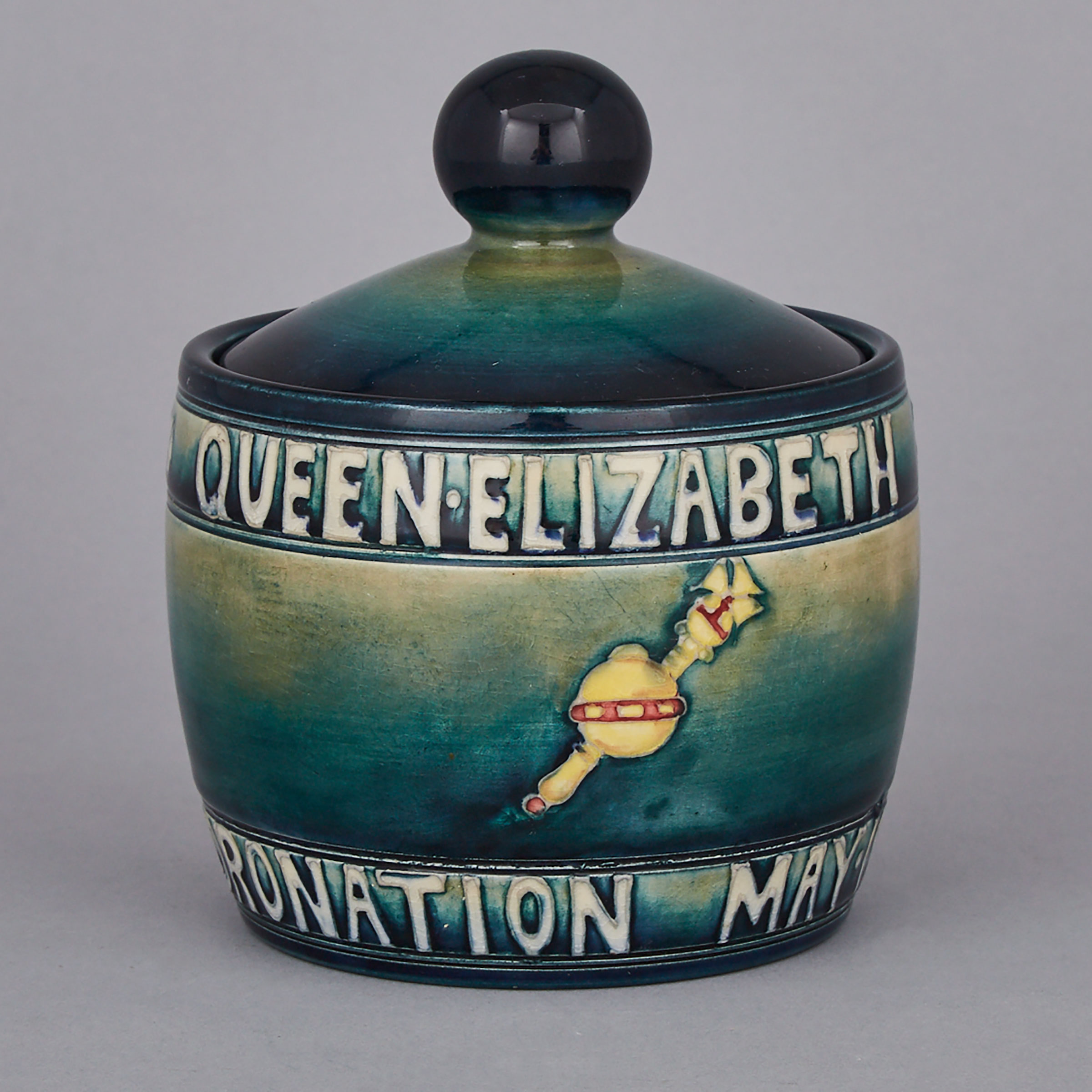 Moorcroft Queen Elizabeth and King George VI Coronation Commemorative Tobacco Jar, 1937