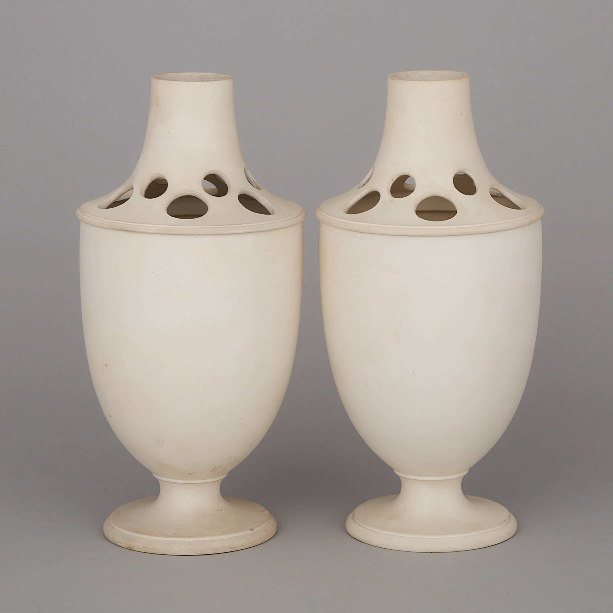 Pair of Plain White Jasper Bough Pots with Covers, c.1800