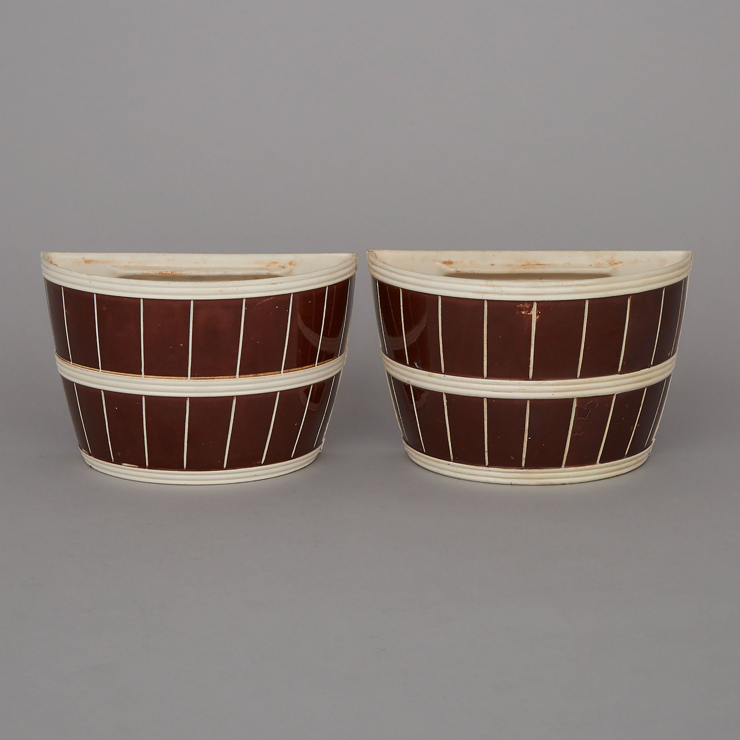 Pair of Wedgwood Brown Slip Decorated Bough Pots, late 18th century