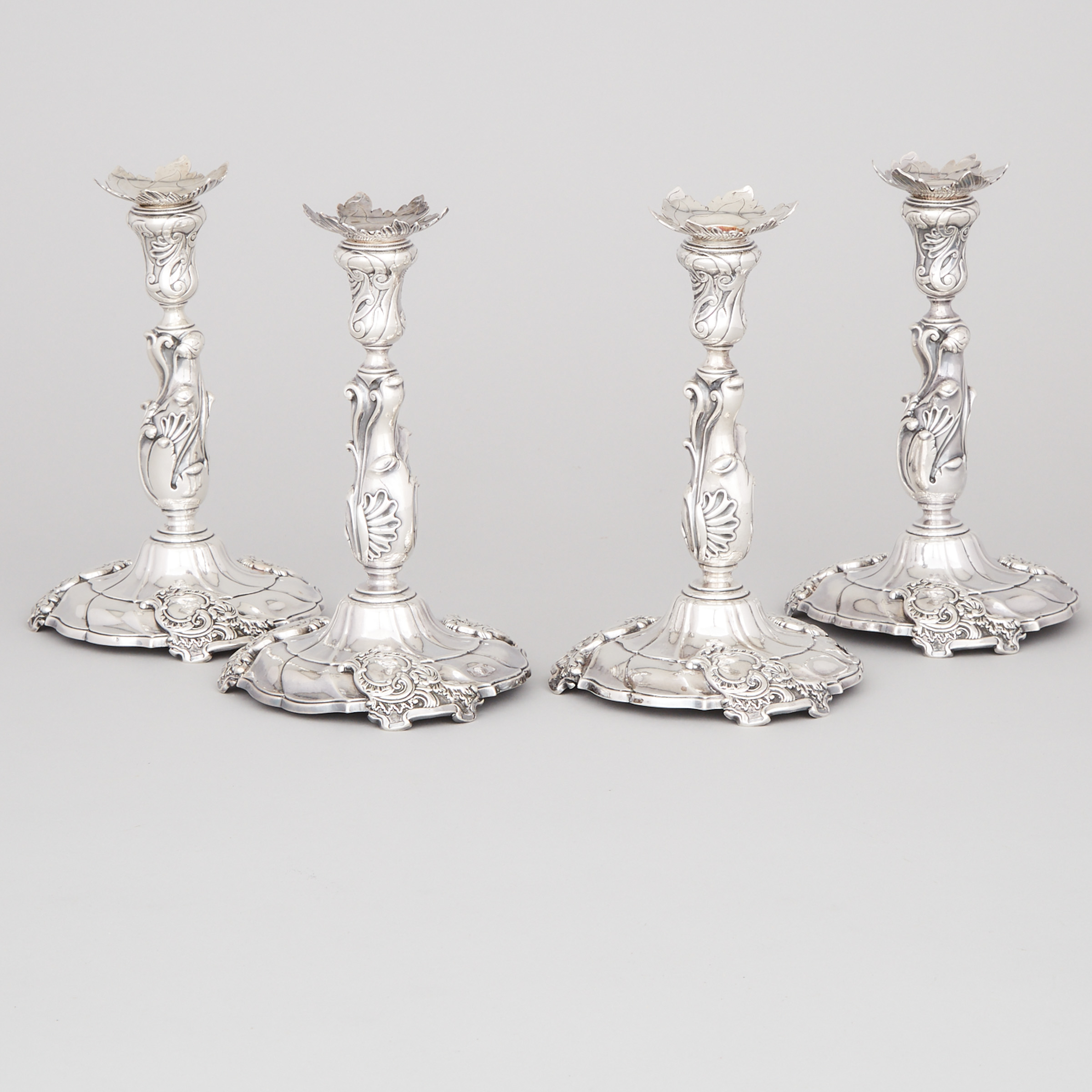 Set of Four Dutch Silver Table Candlesticks, Hendrik Fortman, Leiden, c.1755-66