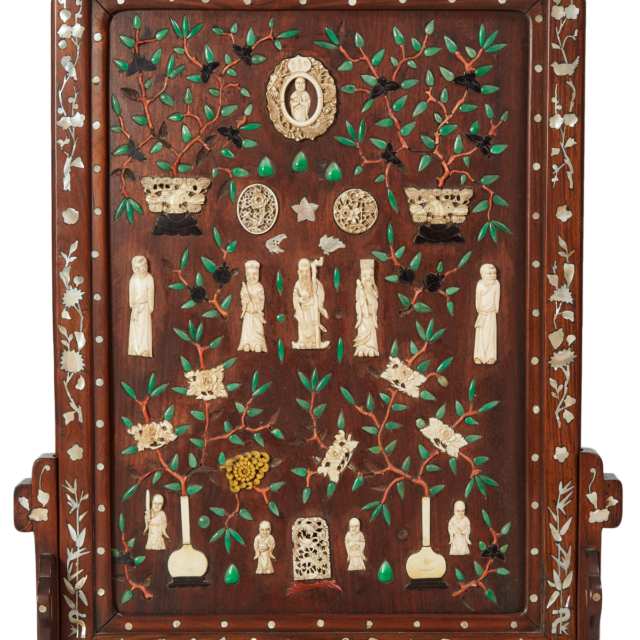 An Ivory and Bone Inlaid Table Screen