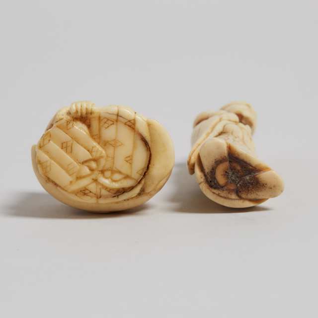 Two Antler and Marine Ivory Carved Netsuke, Edo/Meiji Period