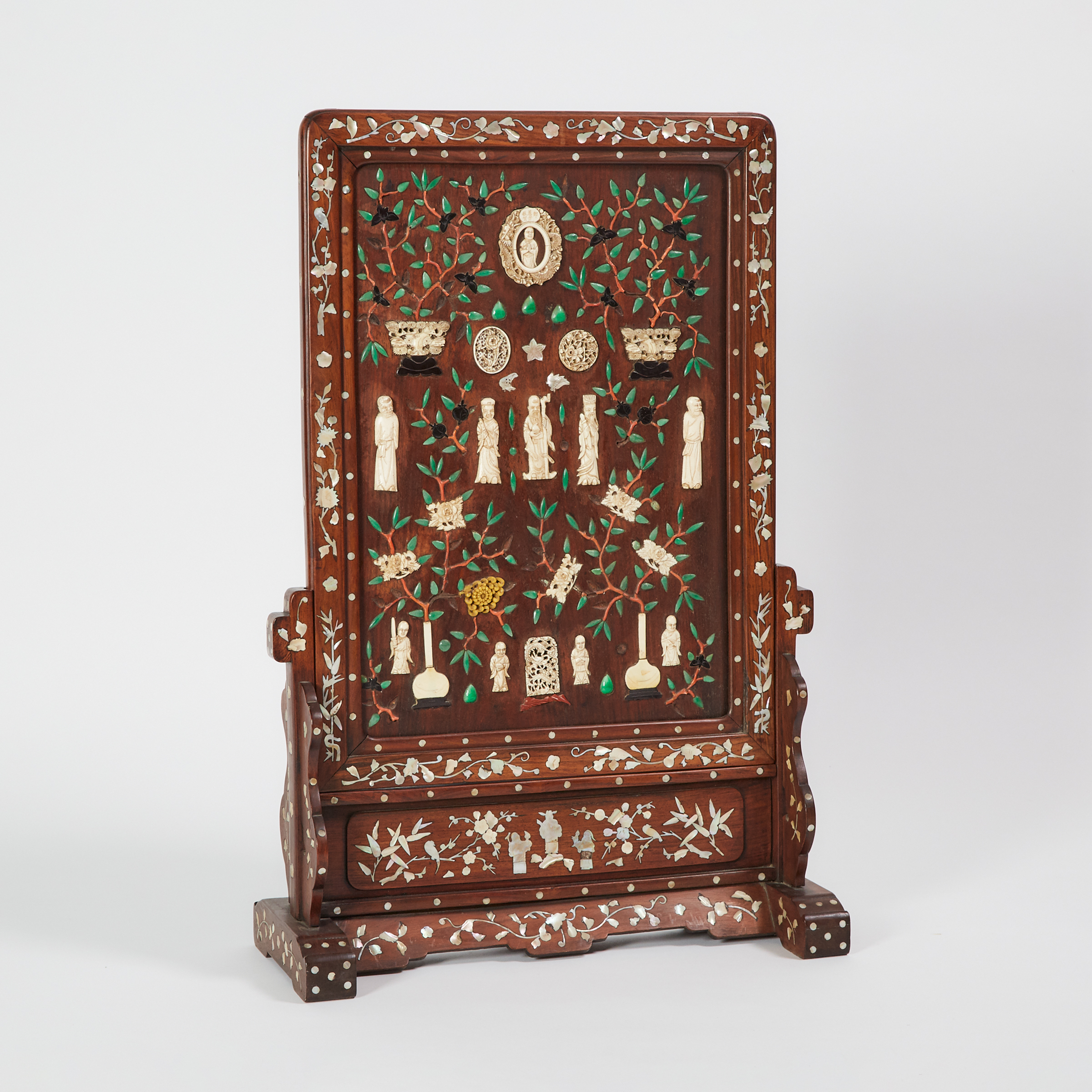 An Ivory and Bone Inlaid Table Screen