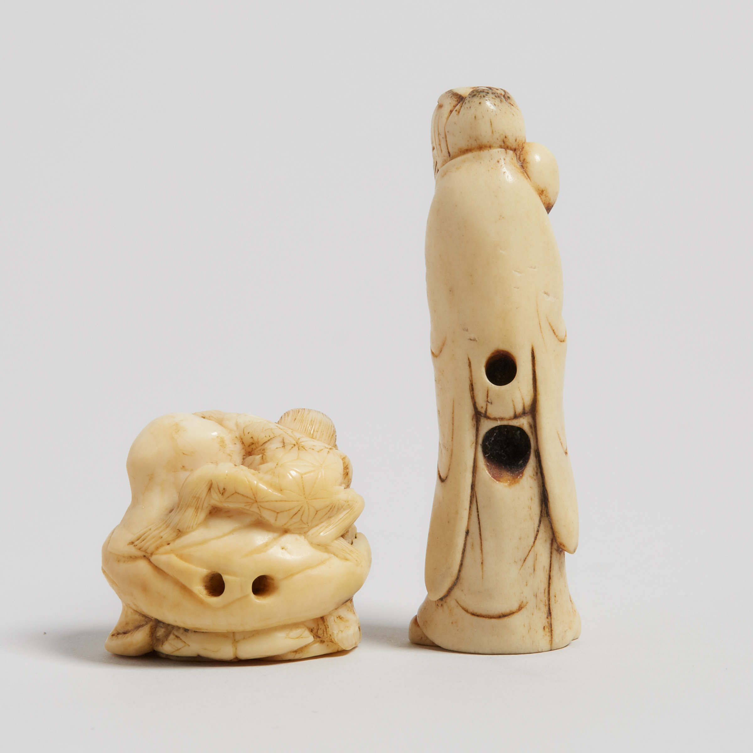 Two Antler and Marine Ivory Carved Netsuke, Edo/Meiji Period