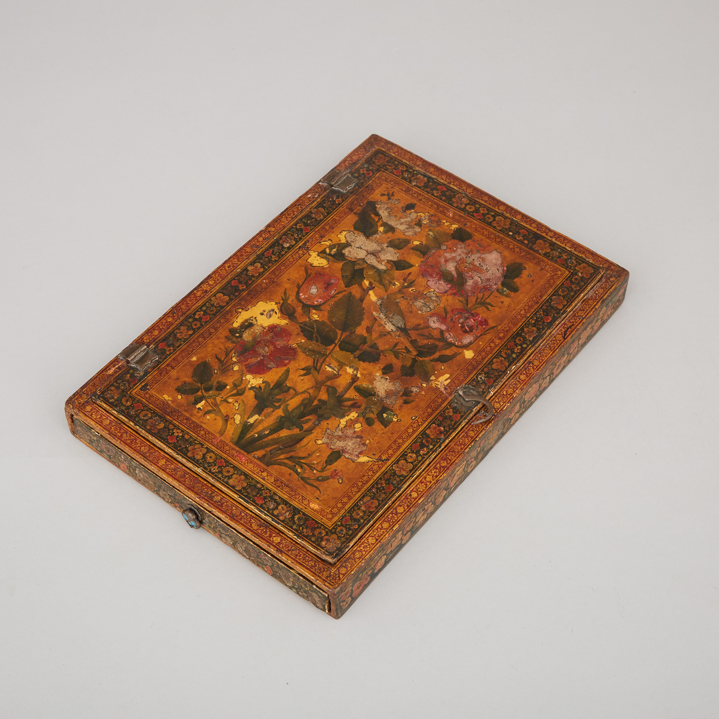 Qajar Polychromed Lacquer Papier Maché Vanity Box, 18th century