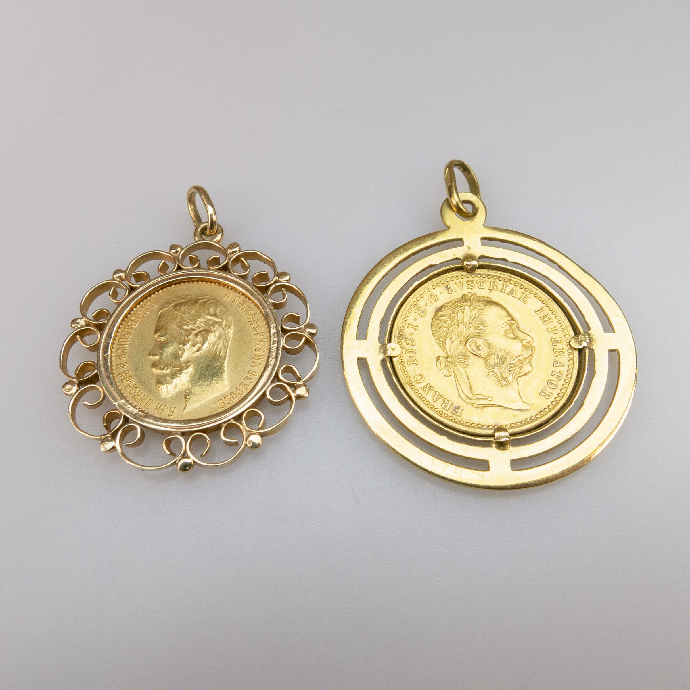 2 Gold Coins In Pendant Mounts
