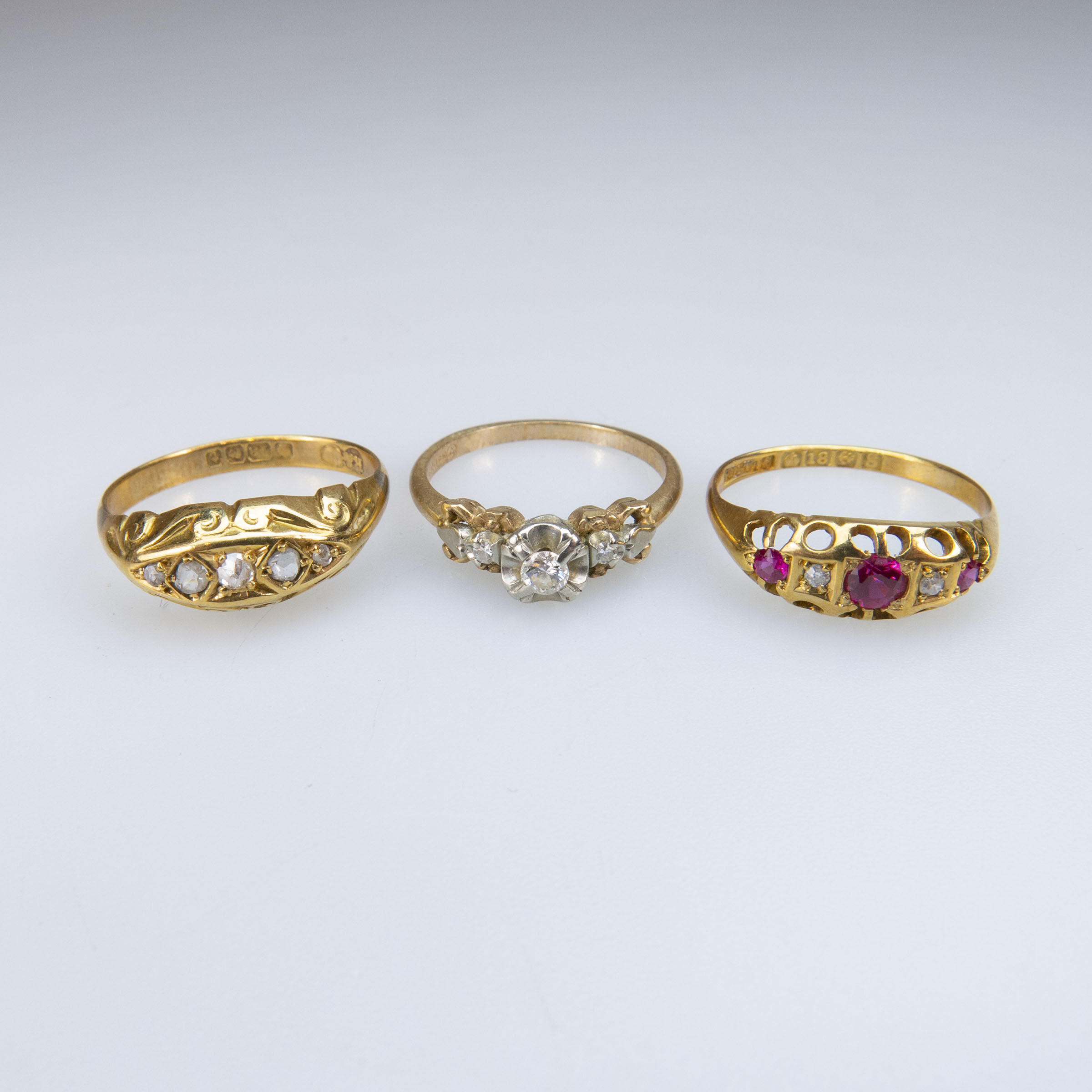 1 x 14k And 2 x English 18k Yellow Gold Rings