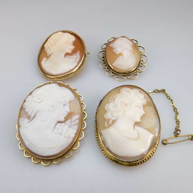 Four Oval Carved Shell Cameos 