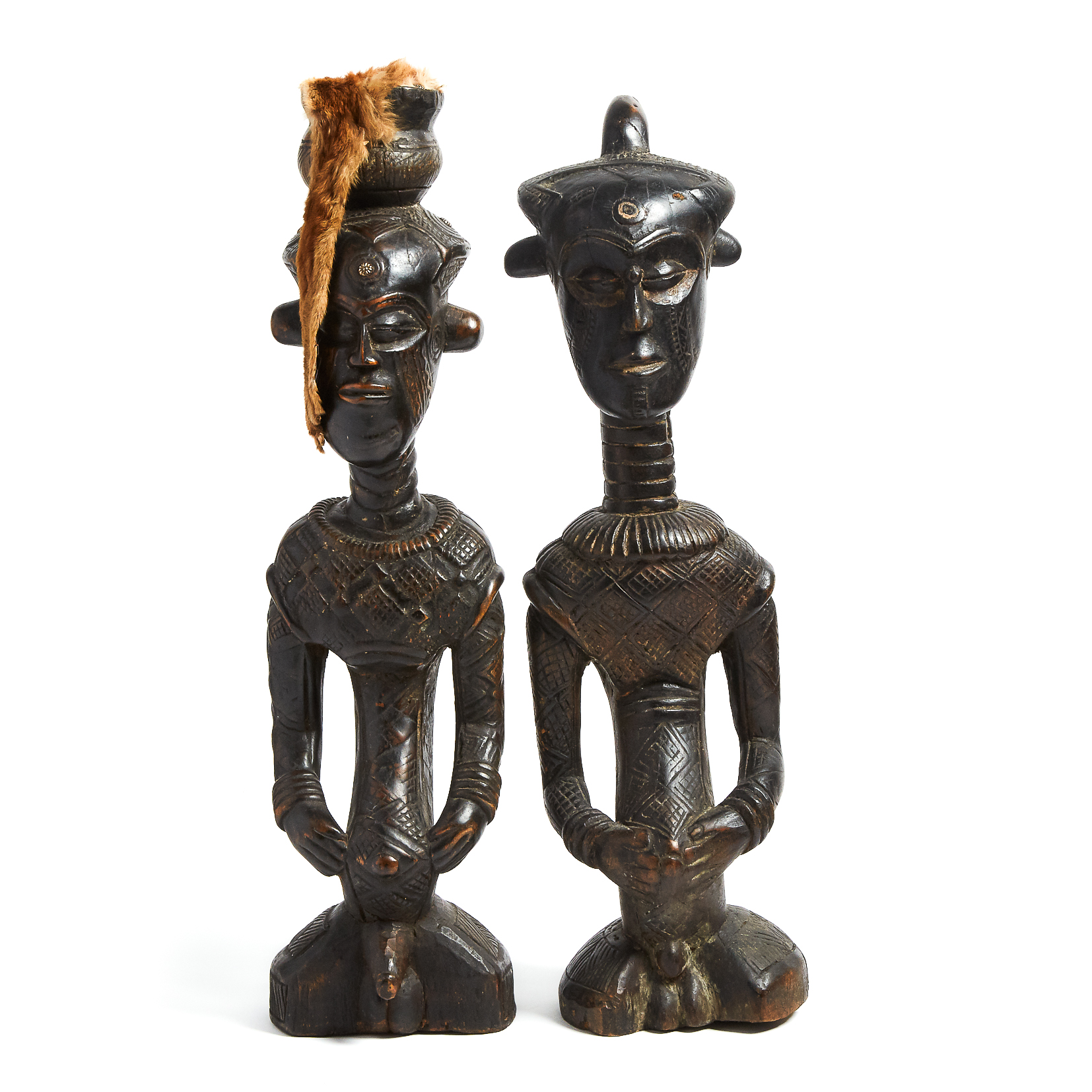 Pair of Dengese Ancestral Male and Female Figures, Democratic Republic of Congo, Central Africa