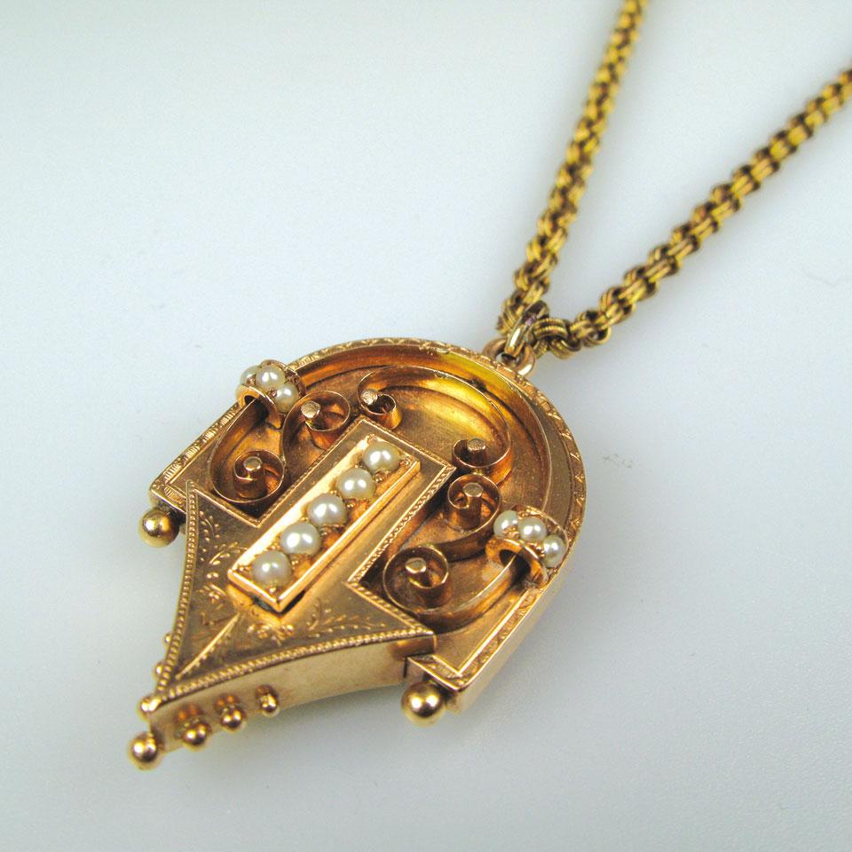 14k rose gold locket set with seed pearls