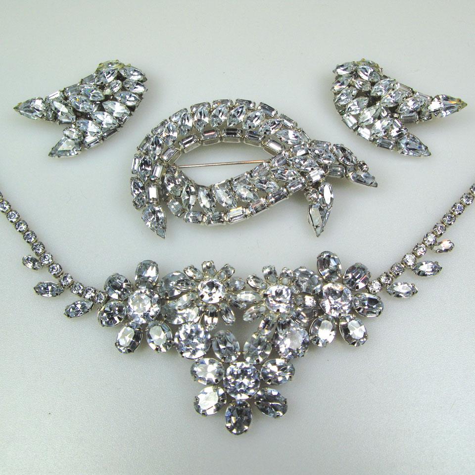 Sherman rhinestone brooch and matching clip earrings, together with a complimentary Sherman necklace