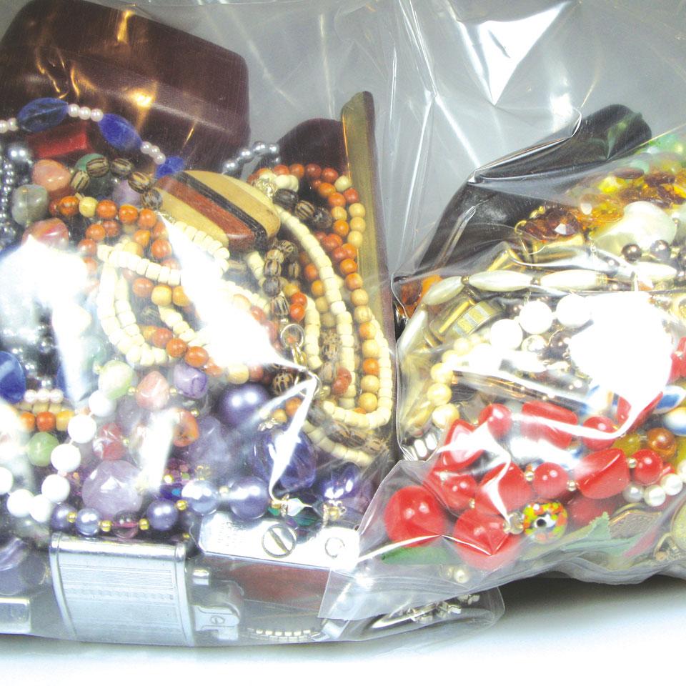 Large quantity of costume jewellery, watches, lighters, etc. (2 bags)