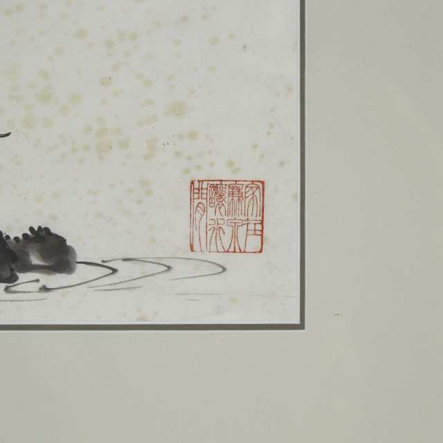 A Large Chinese Landscape Painting, Signed Ling Boyuan, Cyclically Dated to 1952