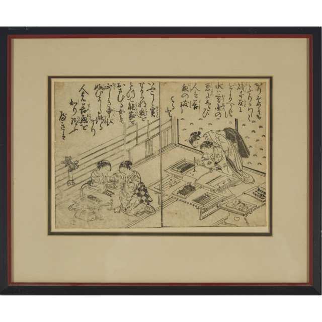 Nishikawa Sukenobu (1671-1750) and Early Ukiyo-e School, Two Woodblock Prints, 18th Century or Later