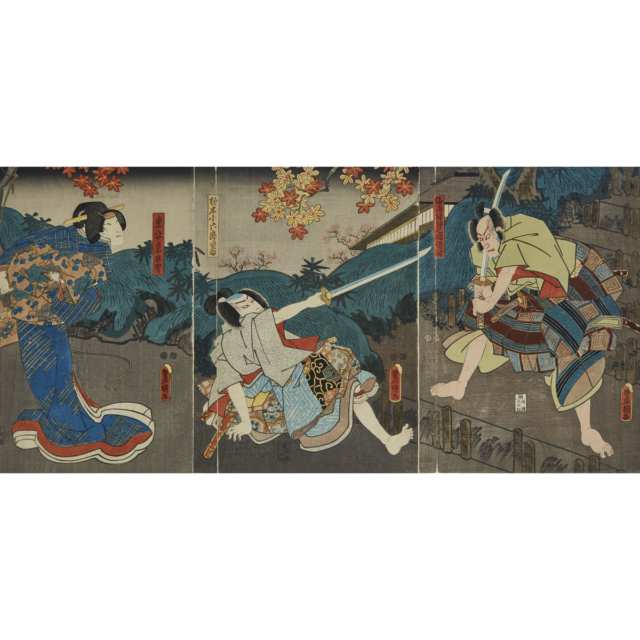Utagawa Kunisada (Toyokuni III, 1786-1865), Utagawa Hiroshige (1797-1858), A Group of Five Woodblock Prints, 19th/20th Century