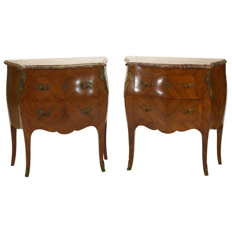 Pair of Small Tulipwood Bombé Commodes