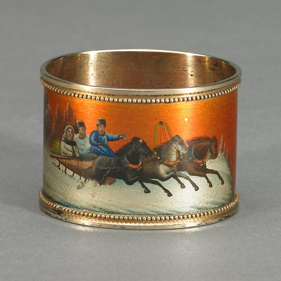 Russian Silver-Gilt and Cold-Painted Enamel Napkin Ring, St. Petersburg, 1908-17
