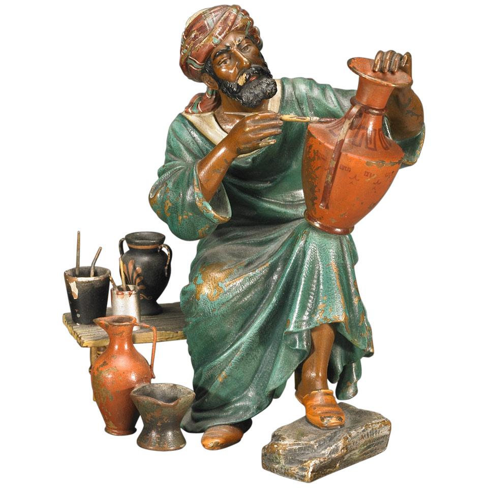 Austrian School, Cold Painted Bronze Figure of an Arab Potter, early 20th century