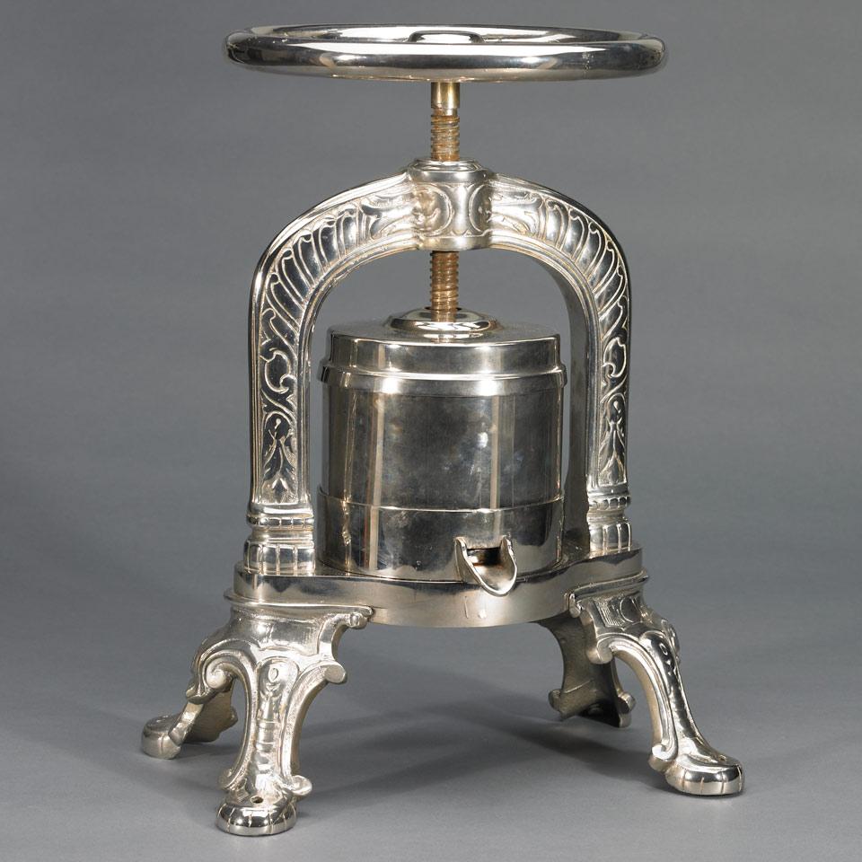 French Nickel Plated Cast Iron Duck Press, early 20th century