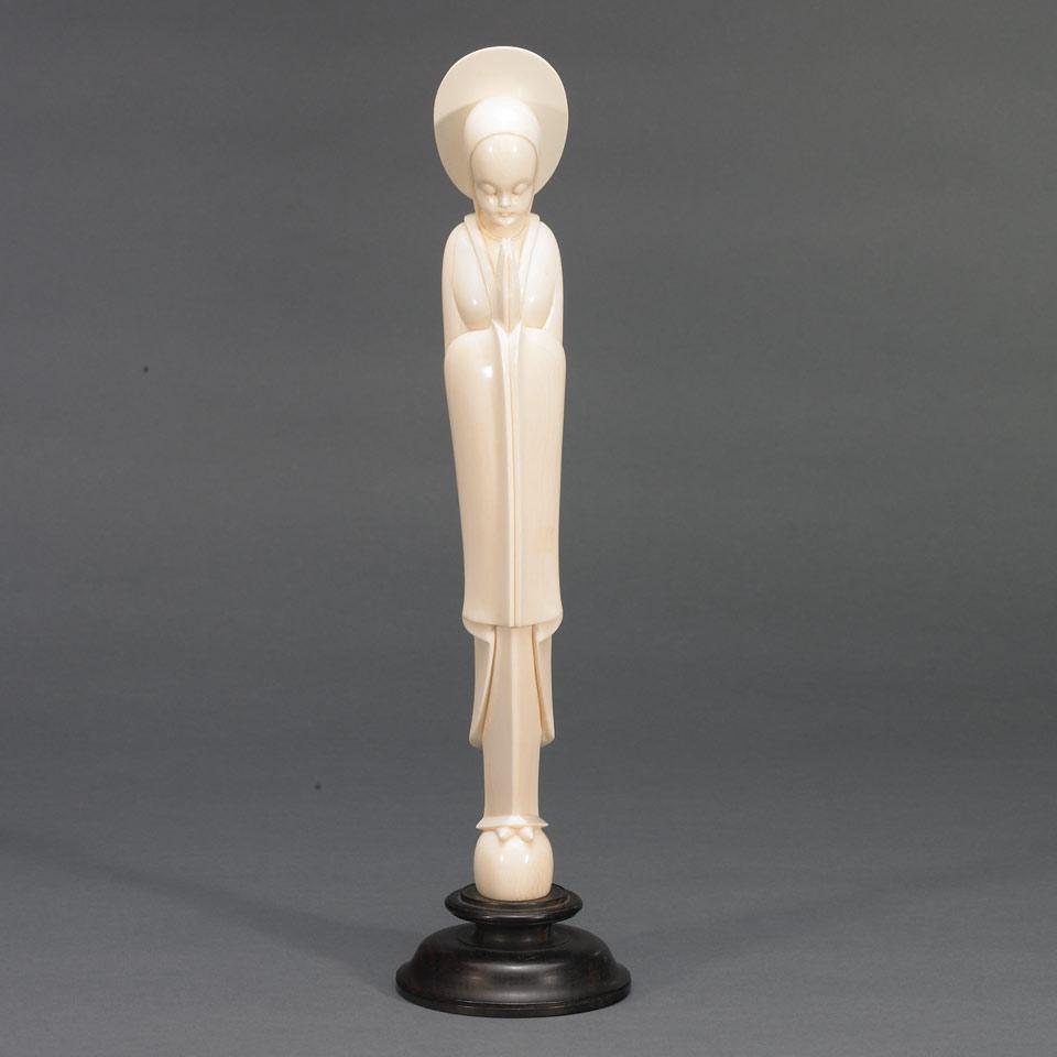 Art Deco Style Ivory Figure of the Madonna, mid 20th century