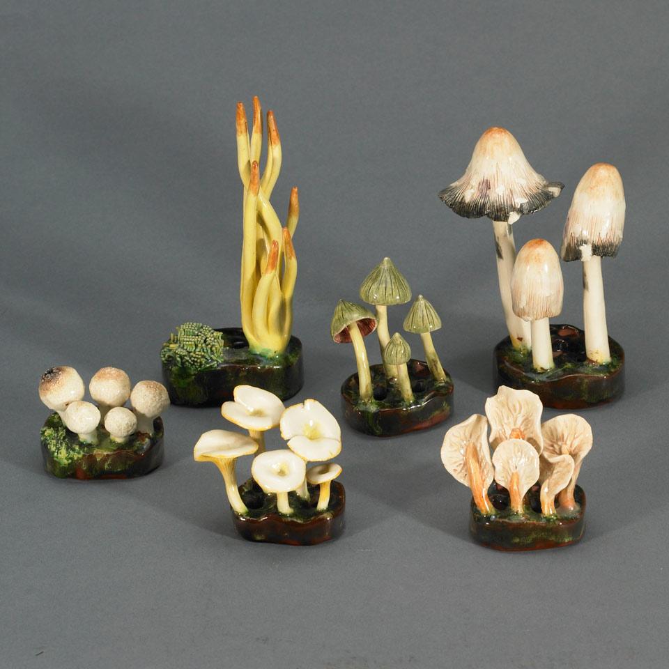 Six Lorenzen Pottery Groups of Mushrooms, 20th century