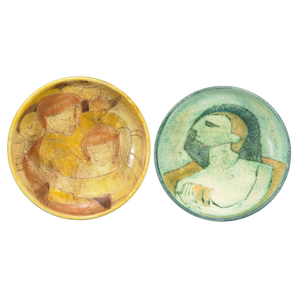 Two Brooklin Pottery Shallow Bowls, Theo and Susan Harlander, mid-20th century