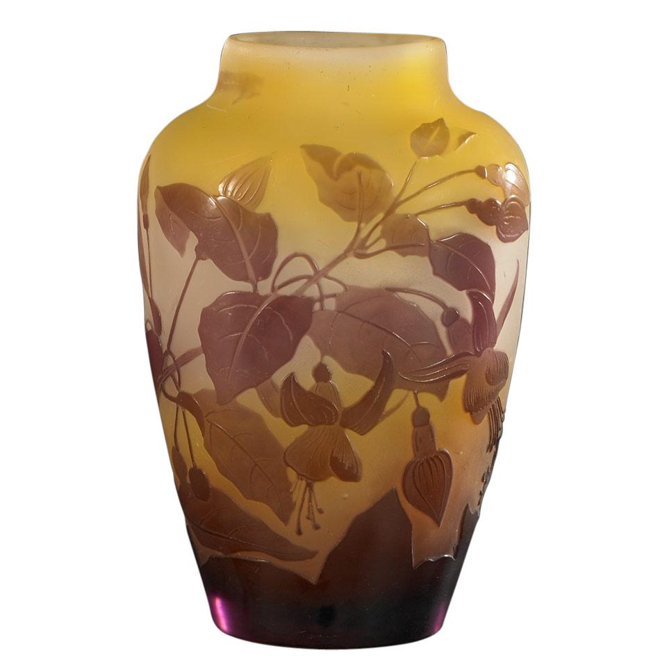 Gallé Fuchsia Cameo Glass Vase, c.1900
