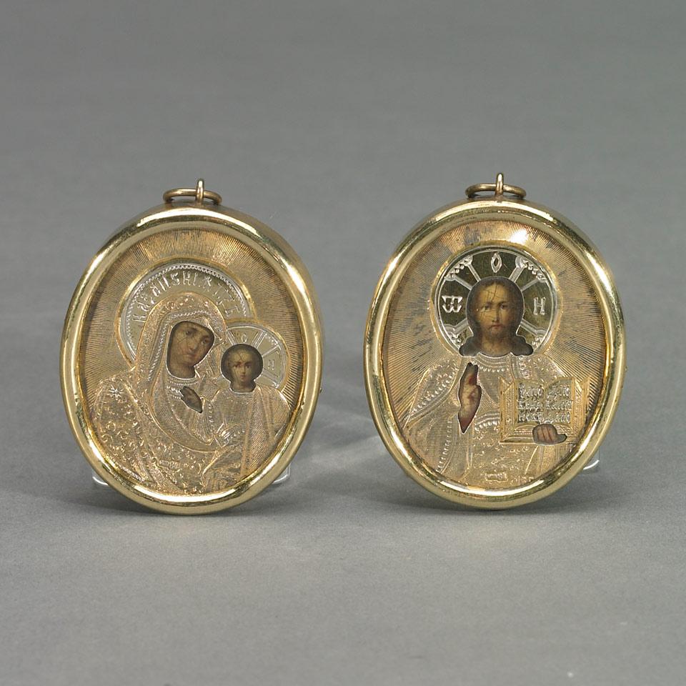 Pair of Russian Silver-Gilt Miniature Icons, Moscow, c.1908-17