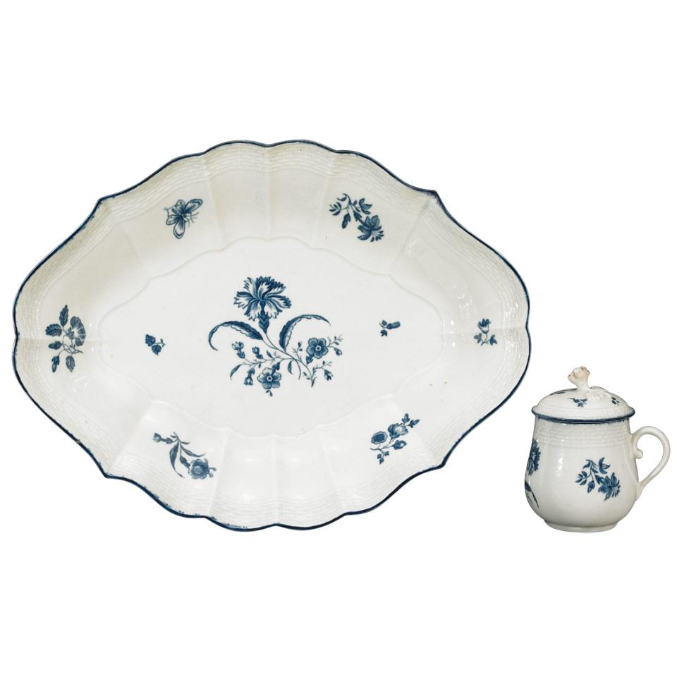 Worcester ‘Gilliflower Print’ Scalloped Dish and Covered Custard Cup, c.1770-85