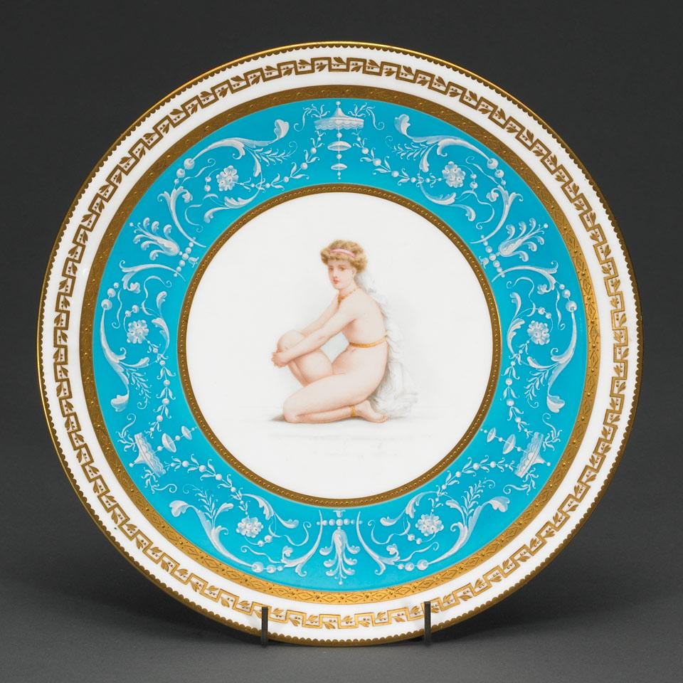 Mintons Pate-sur-Pate Turquoise Banded Cabinet Plate, 1880