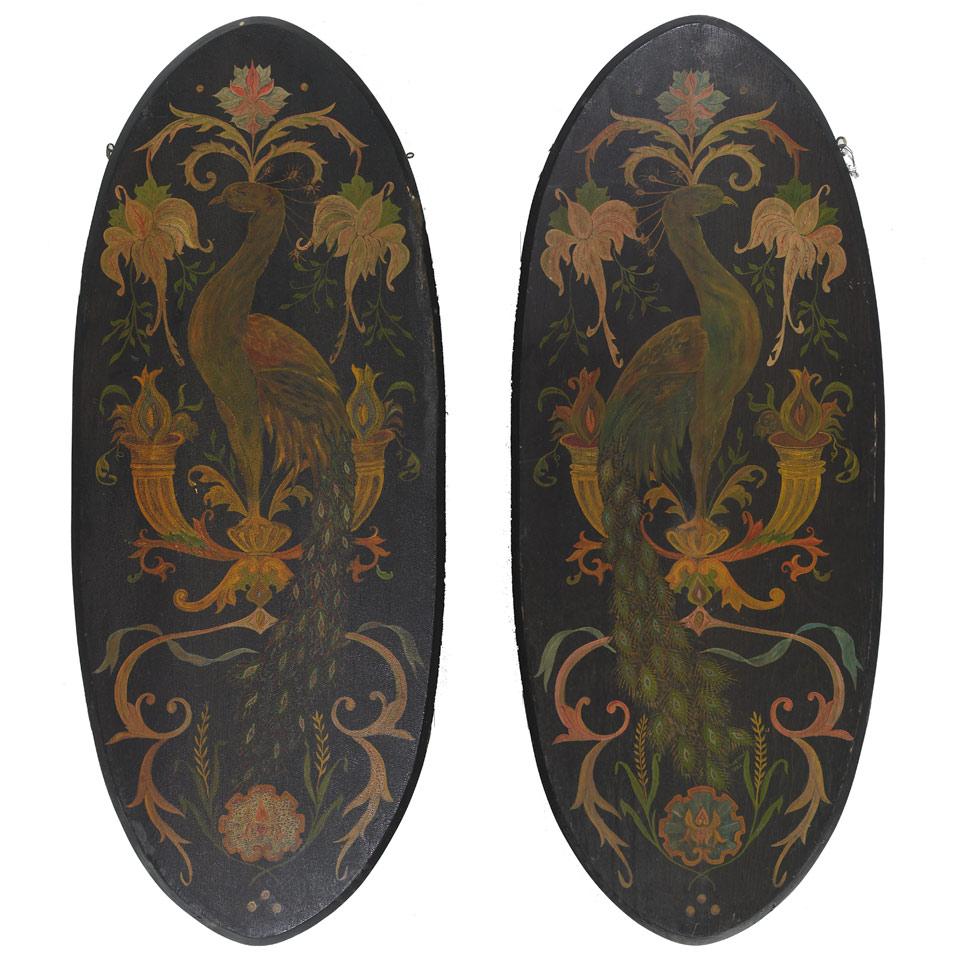 Pair of Polychromed Wood Oval Panels, early 20th century