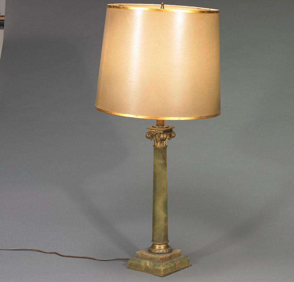 Gilt Brass Mounted Green Onyx Columnar Table Lamp, early 20th century