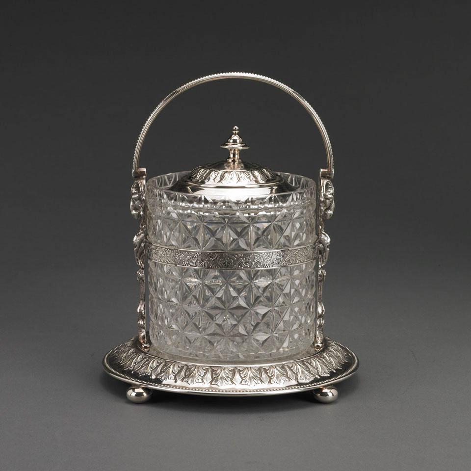 Late Victorian Silver Plate Mounted Cut Glass Biscuit Jar, c.1890