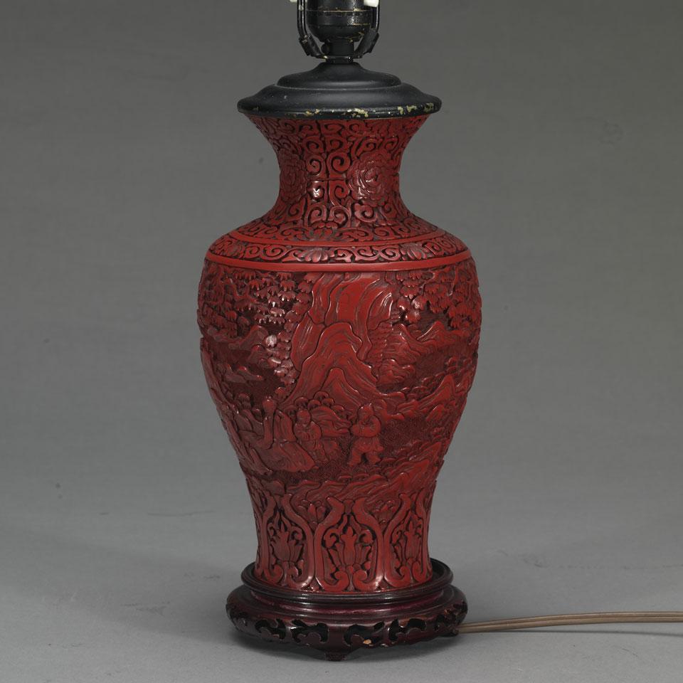 Carved Cinnabar Lacquer Vase, Late Qing Dynasty