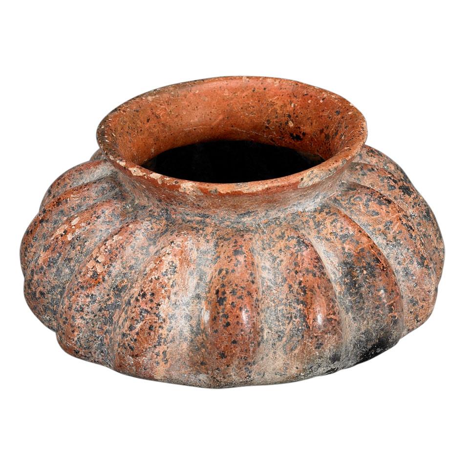 Colima Melon Form Pottery Vessel