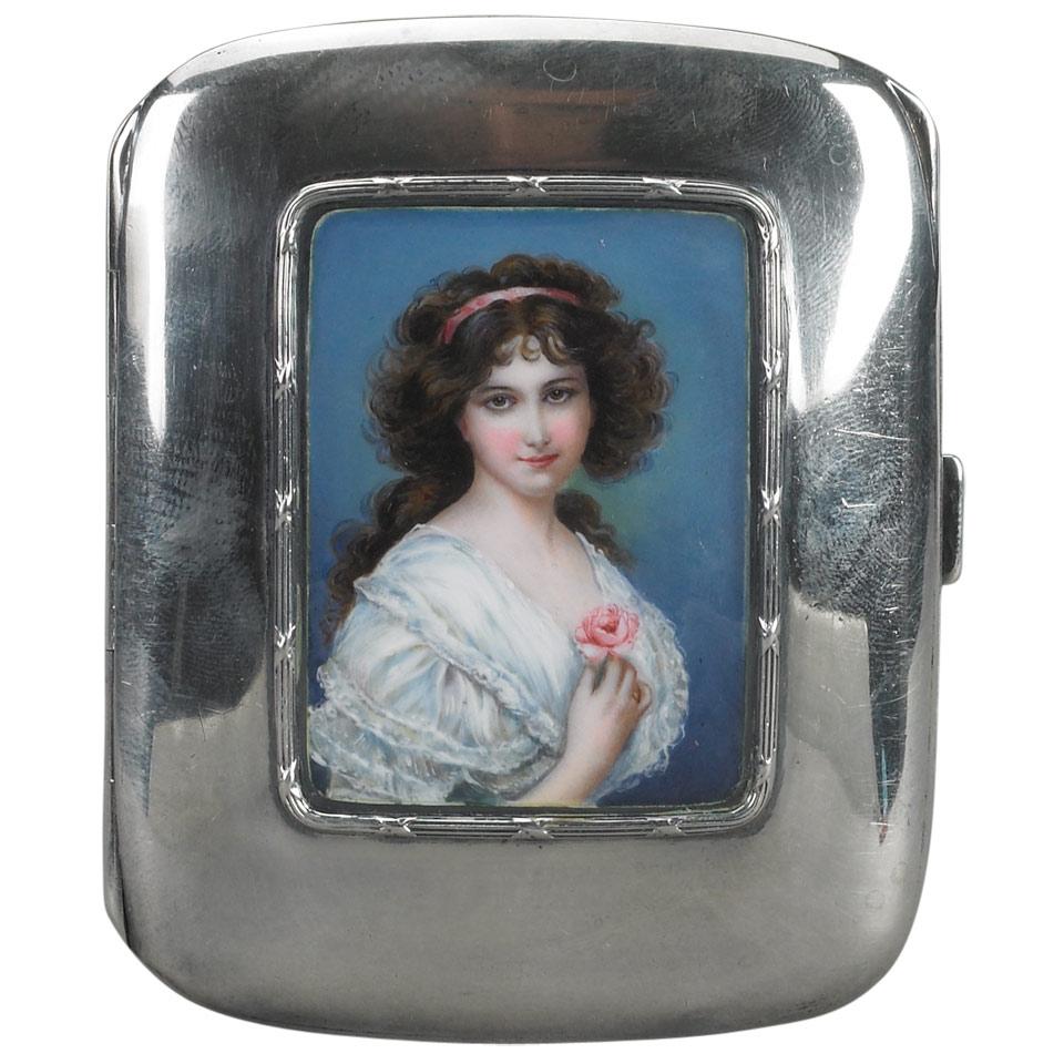 German Silver and Painted Enamel Cigarette Case, c.1910