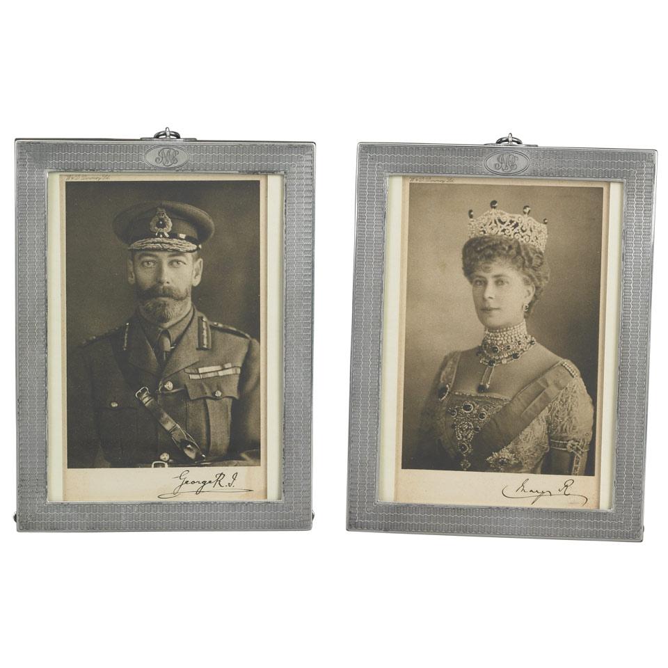 Pair of English Silver Framed W. & D. Downey Portrait Photographs of King George V and Queen Mary, Charles Dumenil, London, 1917