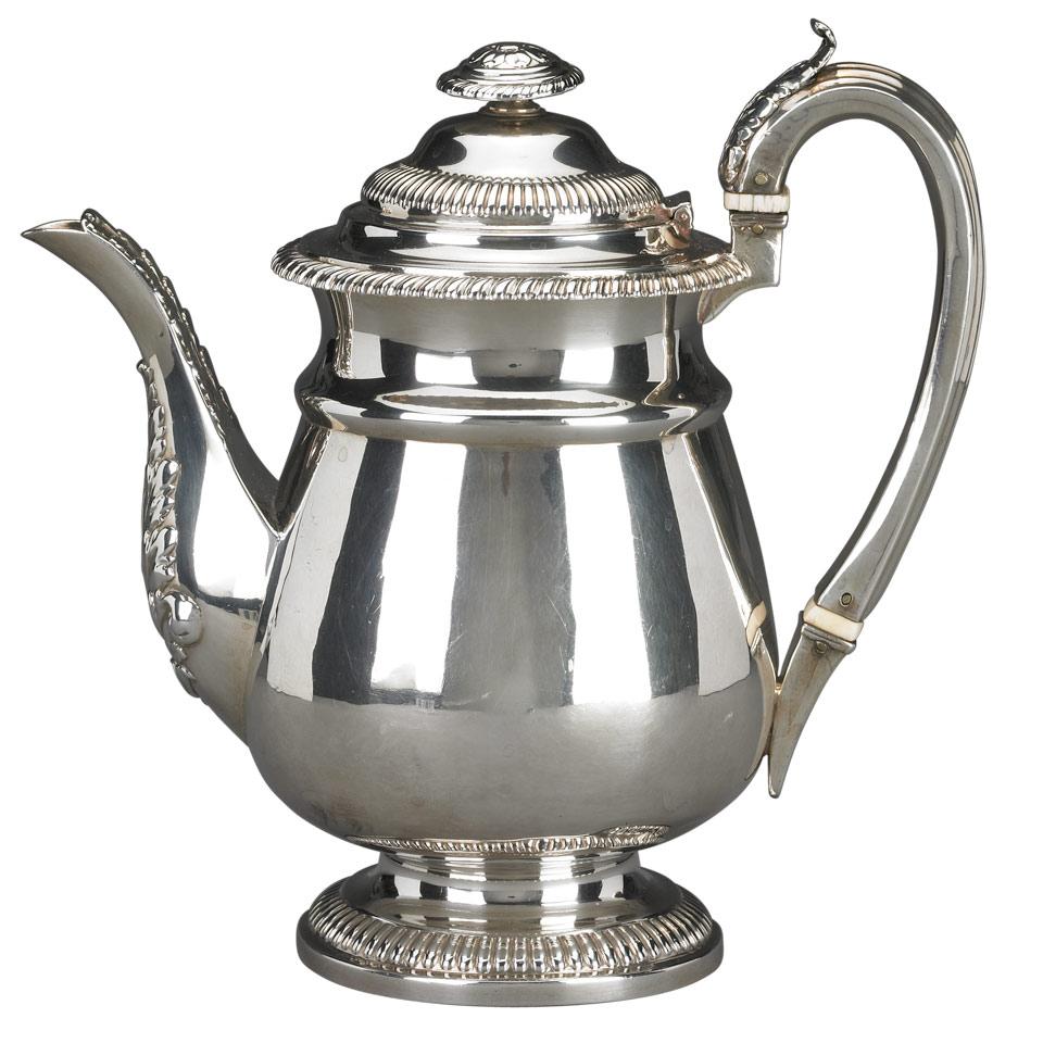 George IV Silver Coffee Pot, Rebecca Emes & Edward Barnard, London, 1824
