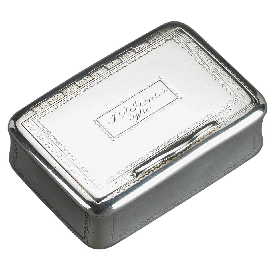 Canadian Silver Snuff Box, Laurent Amiot, Quebec, Que., second quarter  of the 19th century