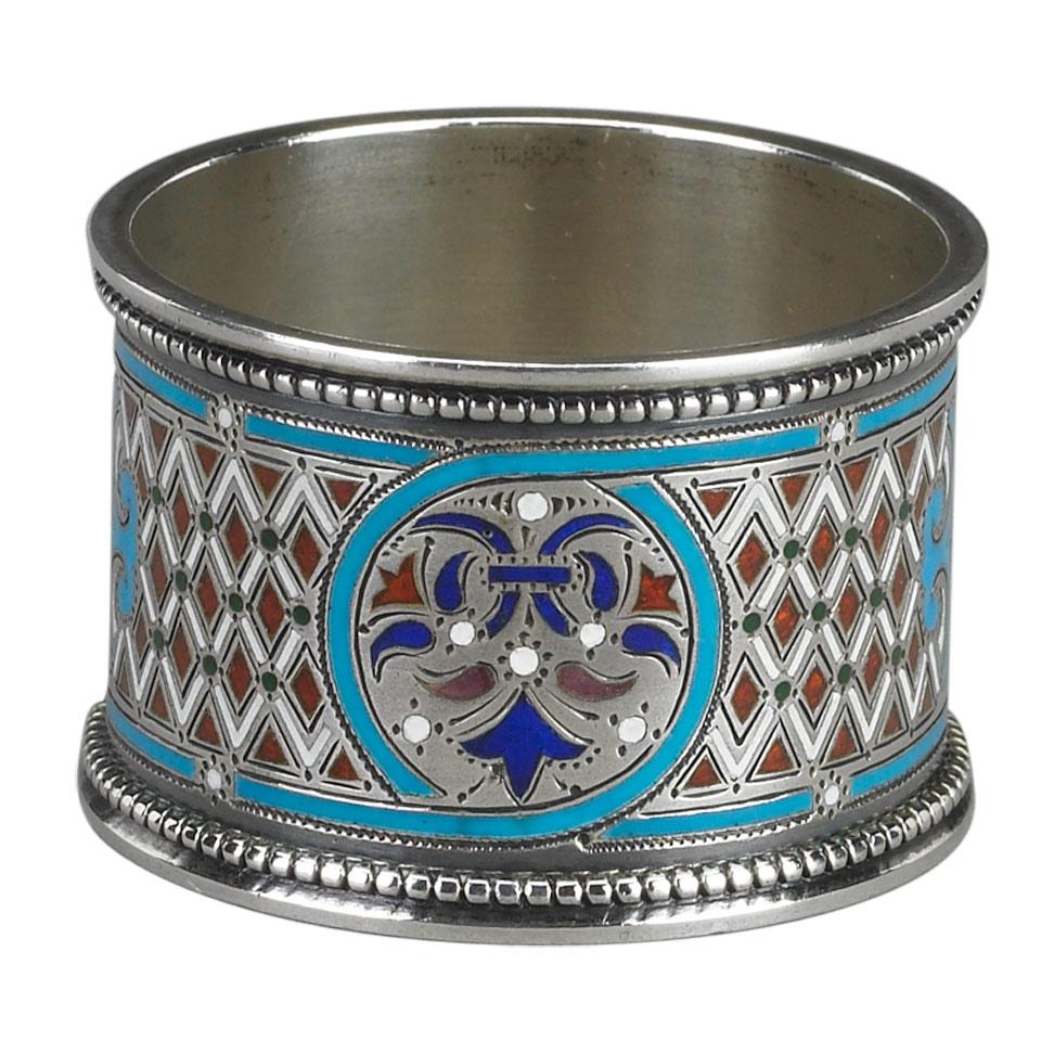 Russian Silver and Champlevé Enamel Napkin Ring, 1896-1908