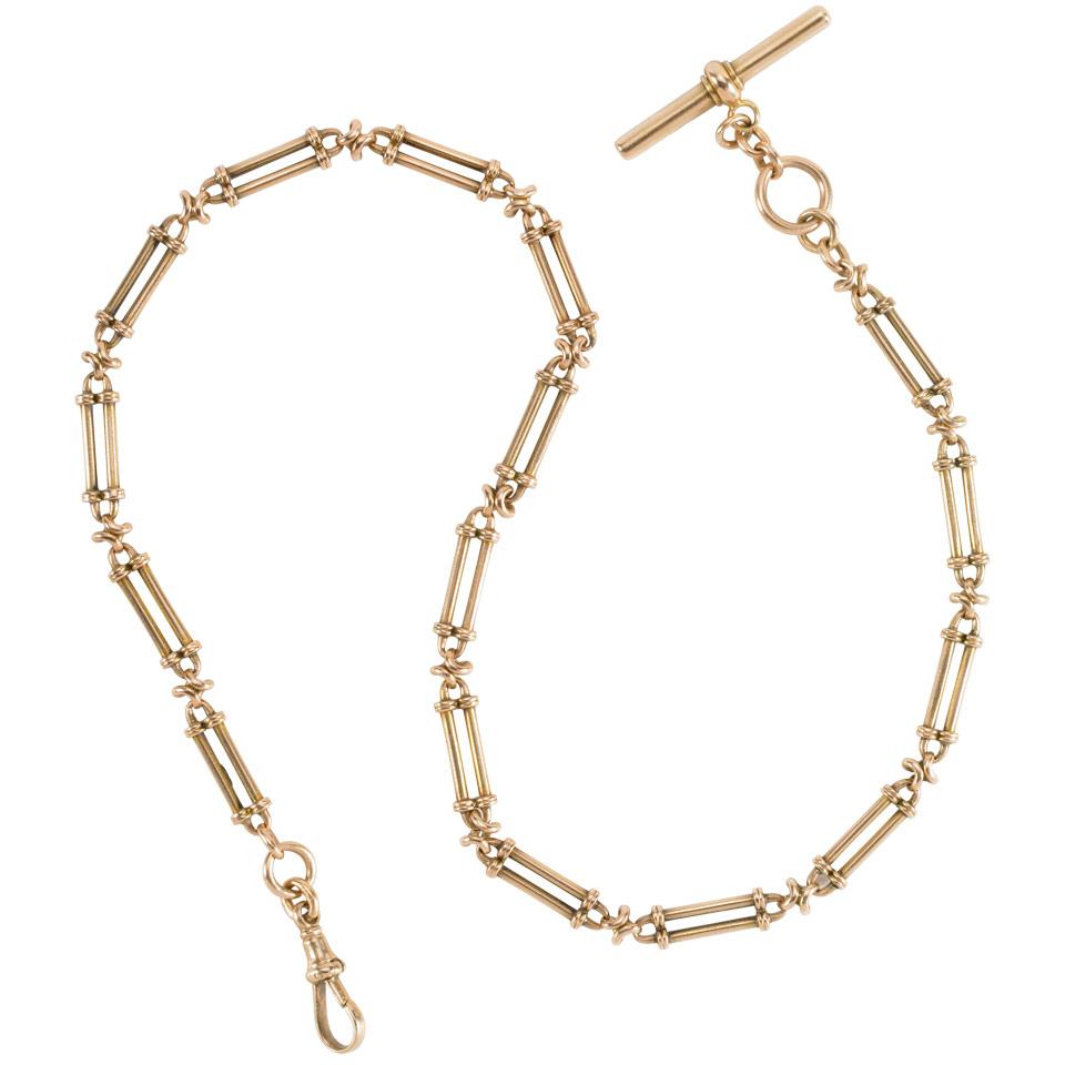 English 18k Yellow Gold Paper-Clip Link Watch Chain