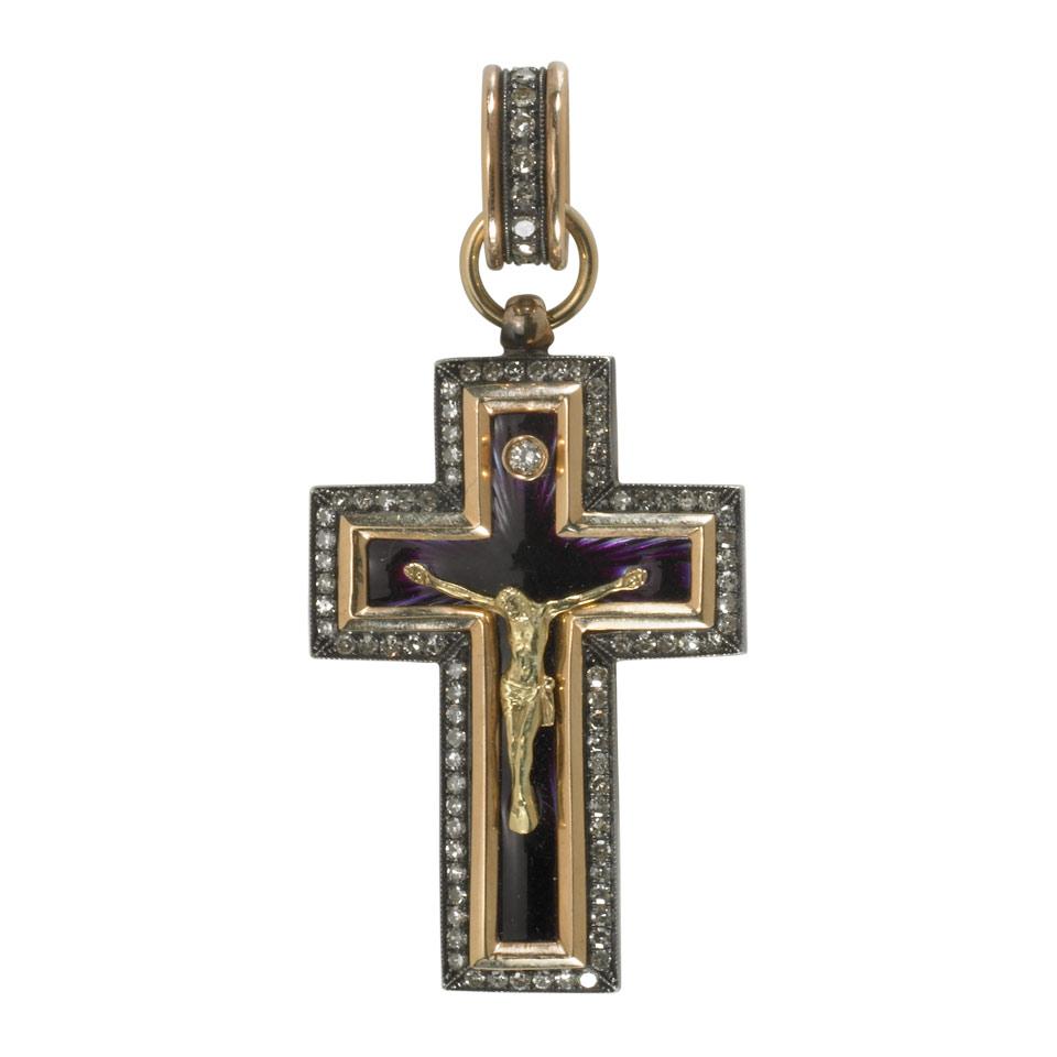 14k Rose Gold And Silver Cross Pendant