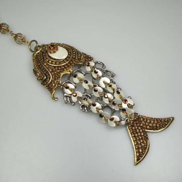 Large Gold Tone Metal “Fish” Pendant And Chain