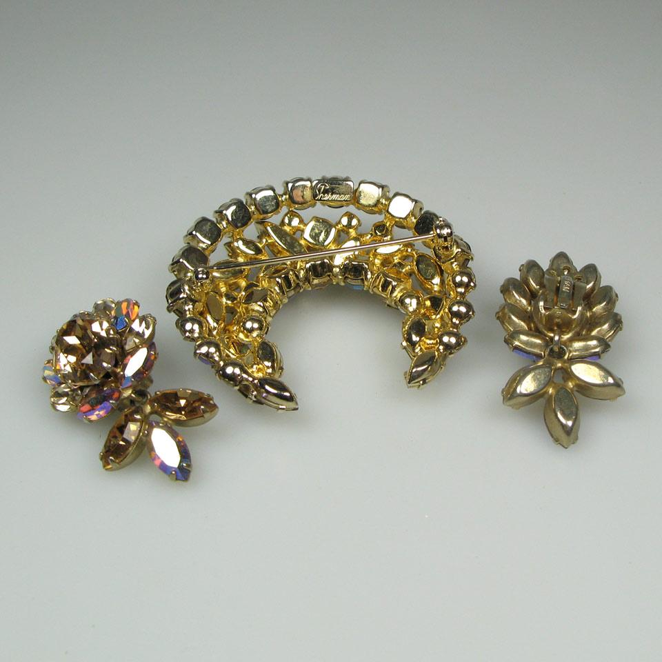 Sherman Gold Tone Brooch And Earring Suite