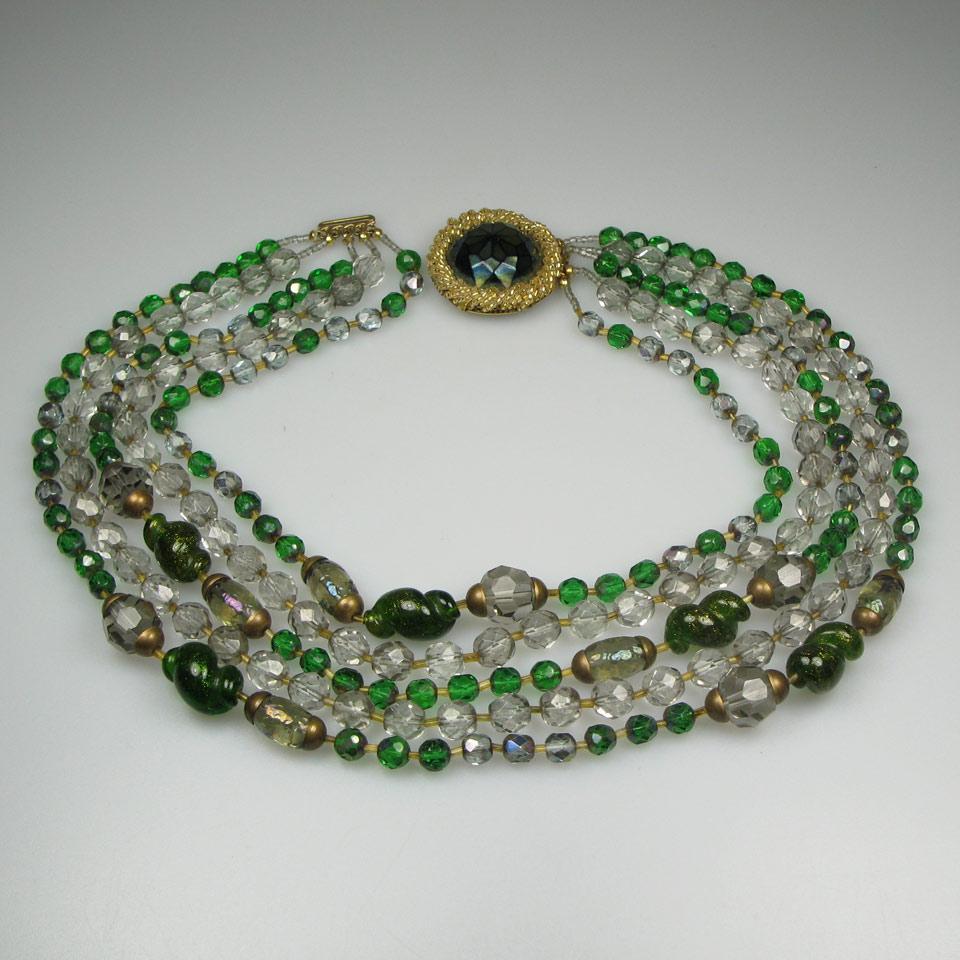 Ornella 5 Strand Clear And Green Crystal Necklace