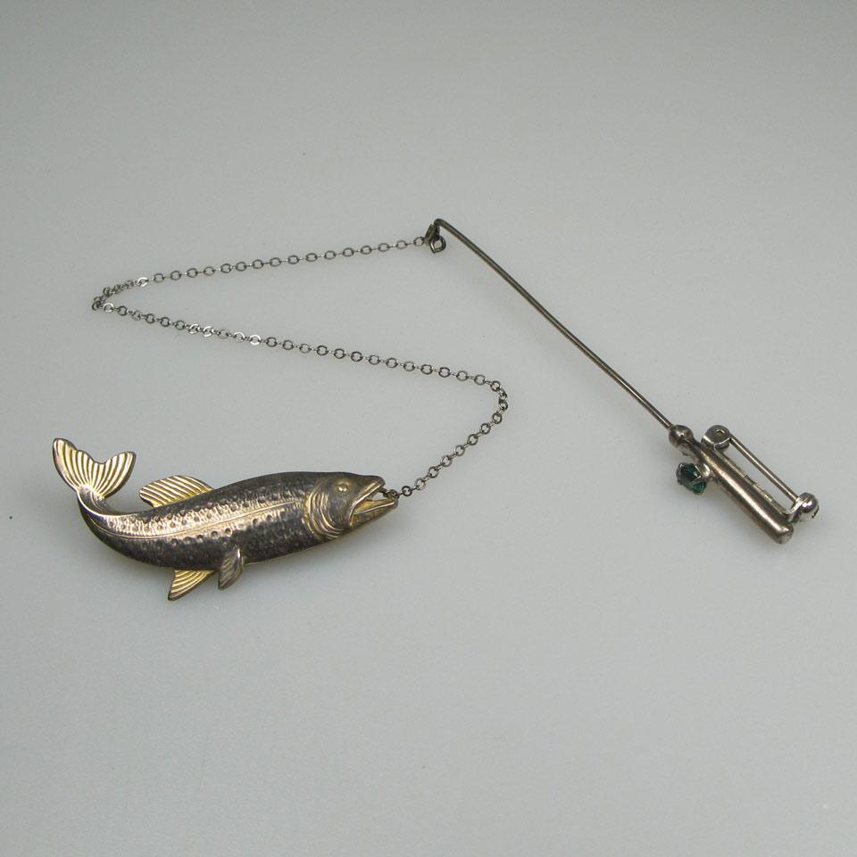 Adorna Sterling Silver Fish And Pole Pin
