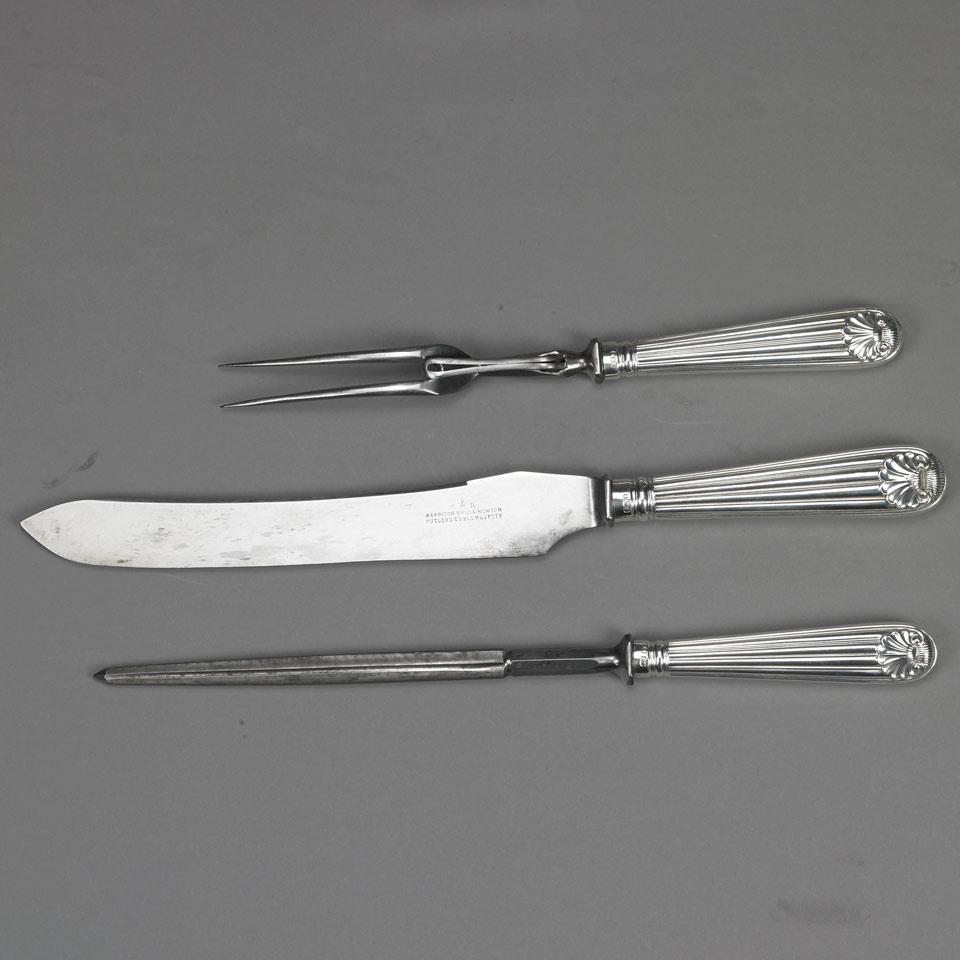 Edwardian Silver Handled Reed and Shell Pattern Carving Set, Harrison Bros. & Howson, Sheffield, 1903/04