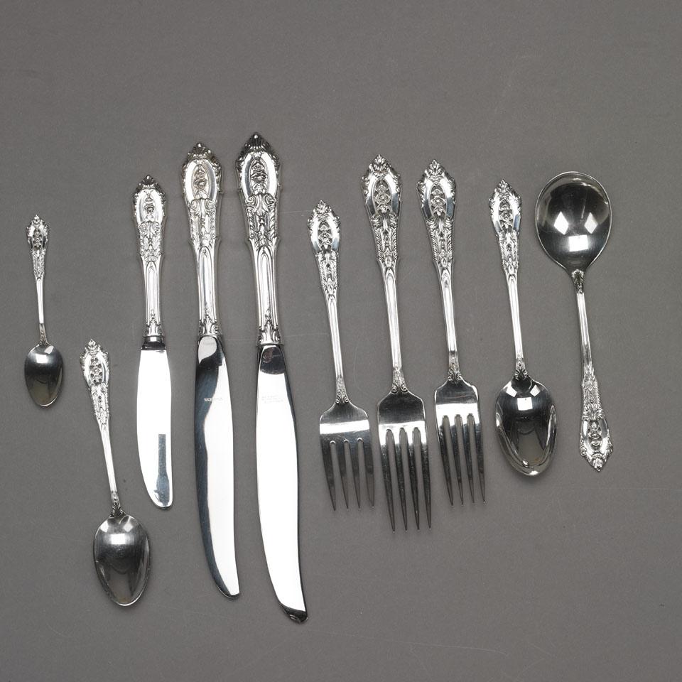 American Silver ‘Rosepoint’ Pattern Flatware Service, R. Wallace & Sons, Wallingford, Ct., 20th century