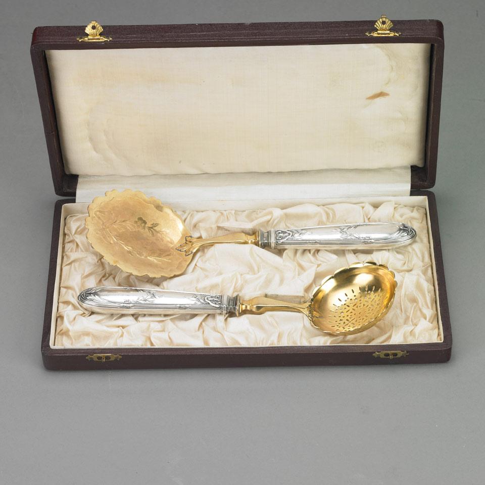 French Silver Handled Berry Serving Set, early 20th century